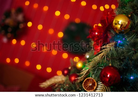 christmas tree in red lights and oranges Royalty-Free Stock Photo #1231412713