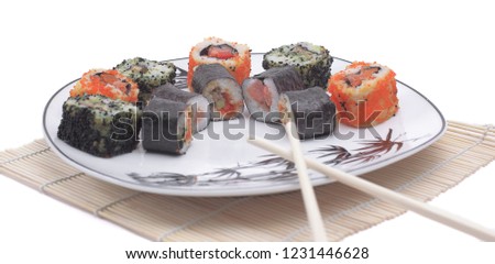 close-up of sushi rolls on the plate