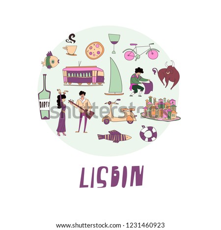 Lisbon clipart collection. Unique doodle elements for design
