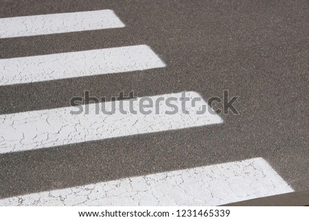 Crosswalk on road for safety when pedestrian cross the street. Road marking symbol. Zebra road with copy space.