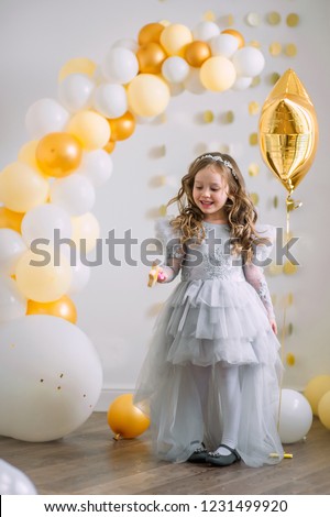 Curly little girl happy birthday dress holiday