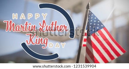 happy Martin Luther King day against american nationa; flag in restaurant