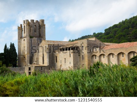 Image of Castle of Abbey Sainte-Marie d'Orbieu, part of history of Lagrasse, France

