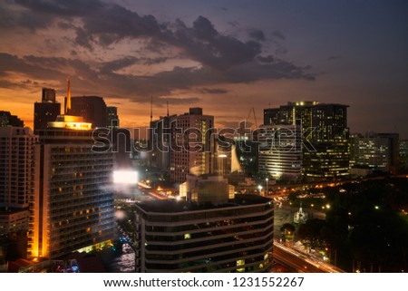 scenic of amazing sunset skyline with cityscape building