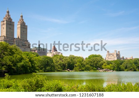 New York City, NY/United States-05/18/2015: The Dakota Apartments can be seen from across Central Park.