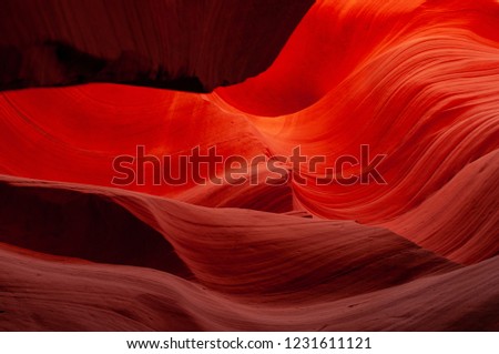 Brilliant colors of Upper Antelope Canyon, the famous slot canyon in the Navajo reservation near Page, Arizona, USA. Beautiful view of amazing sandstone formations in the famous antelope canyon 