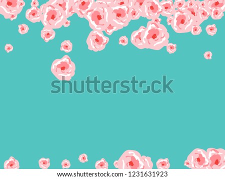 Floral Summer Poster With Pink Roses On A Blue Background. Romantic Background With Roses For Wedding And Greeting For Valentine's Day.