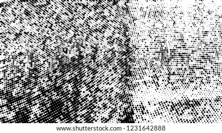Grunge halftone dots pattern texture background.  Dotted black and white vector illustration. Abstract curves. Geometric spotted pattern. Monochrome template for web design, covers, web sites, banners