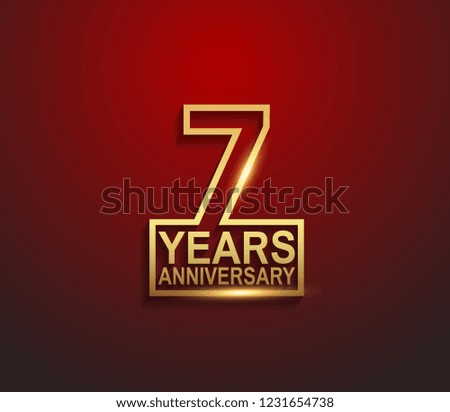 7 years golden anniversary line style isolated on red background for celebration