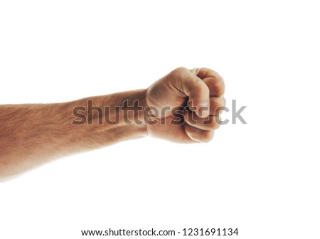 Male hand showing fist isolated on white background Royalty-Free Stock Photo #1231691134