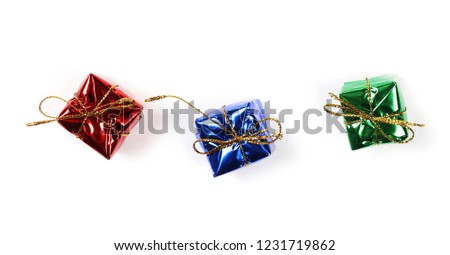 set closed colorful gift box with string ribbon bow  for decoration isolated on white background