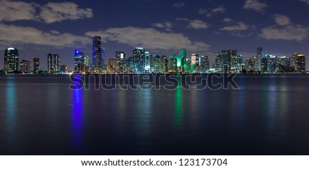 Miami skyline at night, seen from Virginia Key.