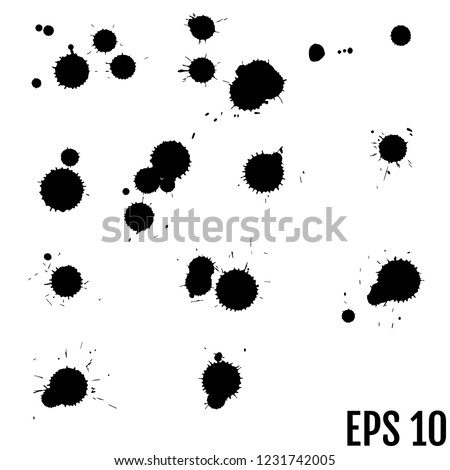 Grunge Ink Blots Brush Texture Collection Isolated on White Background
