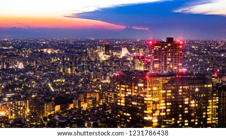 Asia Business concept for real estate and corporate construction - panoramic modern city skyline aerial night view of shinjuku area under twilight sky in Tokyo, Japan