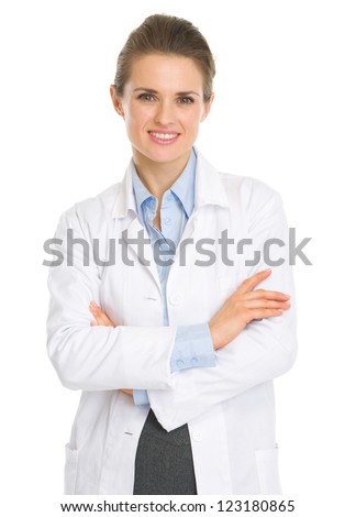 Portrait of smiling woman in white robe Royalty-Free Stock Photo #123180865