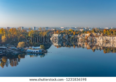 Autumn colorful Zakrzowek lake in Krakow, Poland