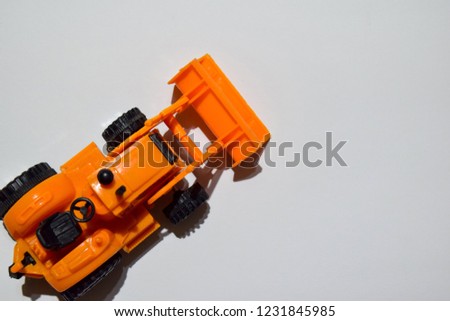 Modern Loader excavator construction machinery equipment on Top View, white background. 