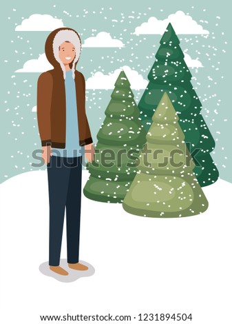 man in snowscape with winter clothes