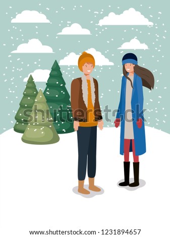 couple in snowscape with winter clothes