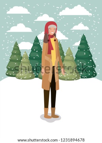 woman in snowscape with winter clothes