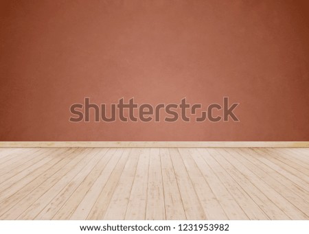 Empty Room background and Red cement wall with Wooden floor 