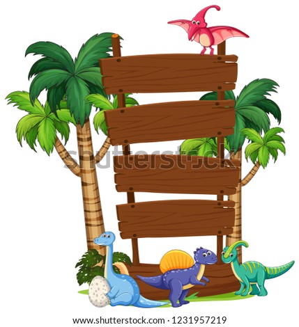 Dinosaur wooden board template illustration