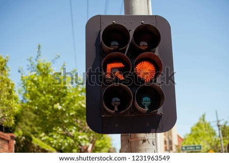 Traffic light. Road sign. Australia, Melbourne. 