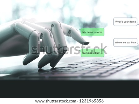 Chat bot concept hands robot talk live chat