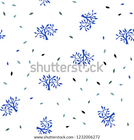 Light BLUE vector seamless natural backdrop with leaves, branches. Decorative design in Indian style on white background. Template for business cards, websites.
