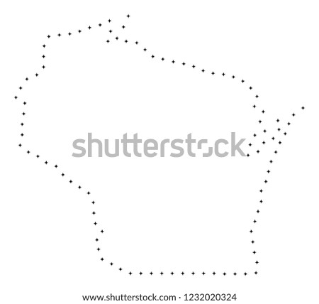 Vector stroke dot Wisconsin State map in black color, small border points have diamond shape. Track the path points and get Wisconsin State map.