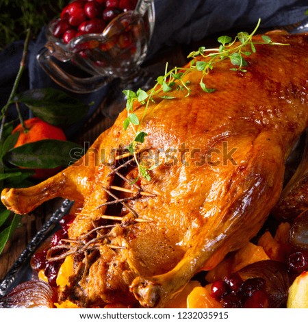 Tasty Duck roasted with thyme and Apple