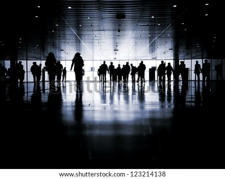 business people walking down the street talking. Silhouettes. Royalty-Free Stock Photo #123214138