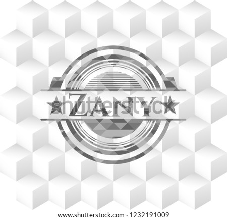Zany grey emblem. Retro with geometric cube white background