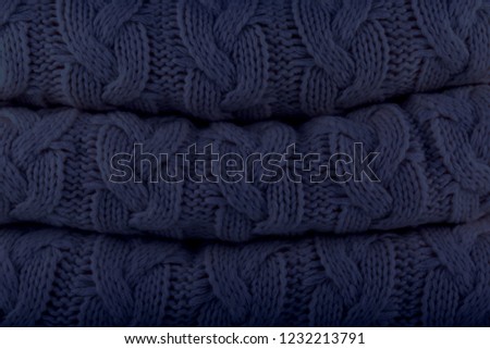 Sargasso Sea Pantone fashion colors autumn-winter 2018-2019 knits pile. Warm cozy home and fashion colors concept. Horizontal