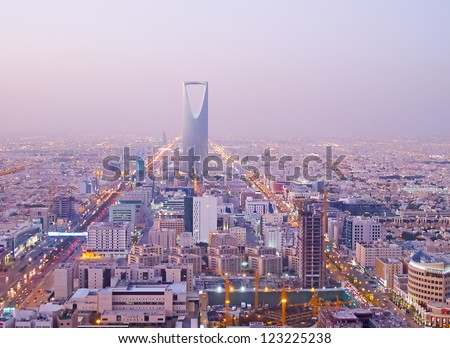 RIYADH - DECEMBER 22: Kingdom tower on December 22, 2009 in Riyadh, Saudi Arabia. Kingdom tower is a business and convention center, shoping mall and one of the main landmarks of Riyadh city Royalty-Free Stock Photo #123225238