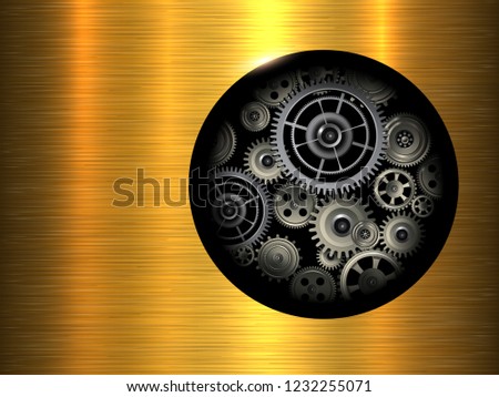 Background 3d gold metallic with technology gears inside,  vector illustration.