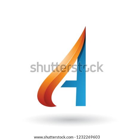 Vector Illustration of Orange and Blue Embossed Arrow-like Letter A isolated on a White Background