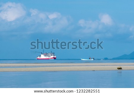 Ferry boat.and fishing boating the sea  with beautiful blue sky in sunny day at Samui Thailand