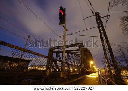 Railway bridge at the night, Prague, Czech Republic