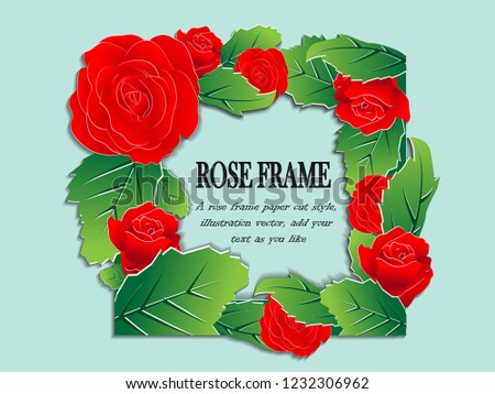 A red rose frame paper cut style, frame illustration vector