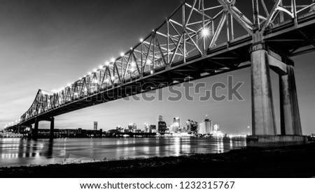 New Orleans, LA: Crescent City Connection (Greater New Orleans Bridge), cantilever bridge carrying Highway 90 Business over Mississippi River, 5th longest cantilever bridge in the world, built in 1958
