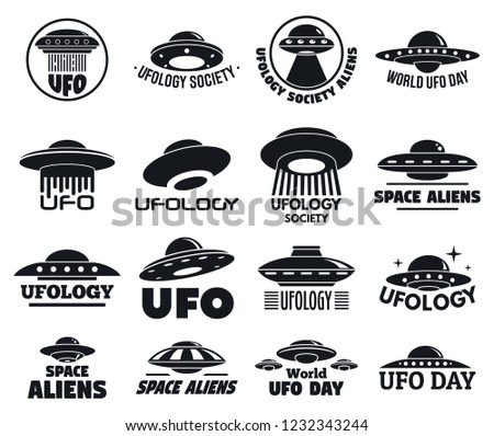 UFO flying logo set. Simple set of UFO flying vector logo for web design on white background