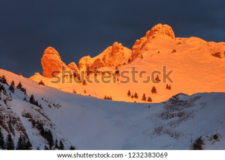 mountain top in winter. Ciucas Mountains Romania.