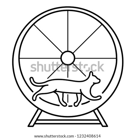 Exercise wheel for cat. Pet Fitness. Exercise for cat or dog indoors. Vector flat outline icon illustration isolated on white background. 