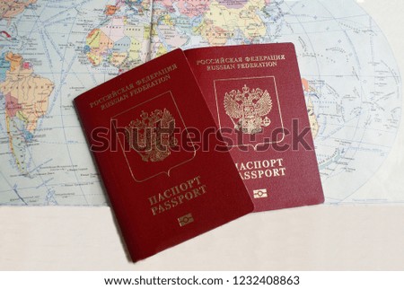 Russian passport on the background of the map.