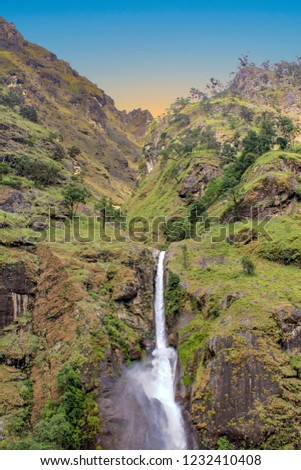 beautiful waterfall in the Annapurna range in Nepal