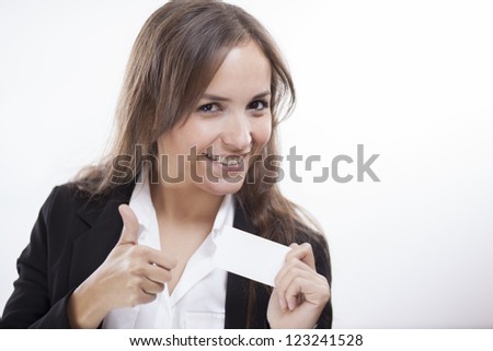 Cute latin business woman endorsing a company