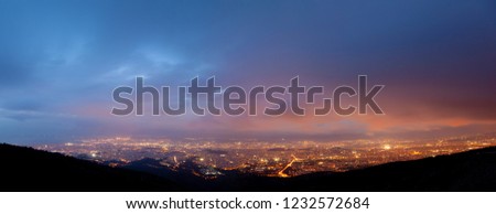 Athens, Greece, sunset panoramic view from Hymettus mountain. 