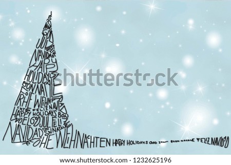 Tree With Merry Christmas In Various Languages, Light Blue Background
