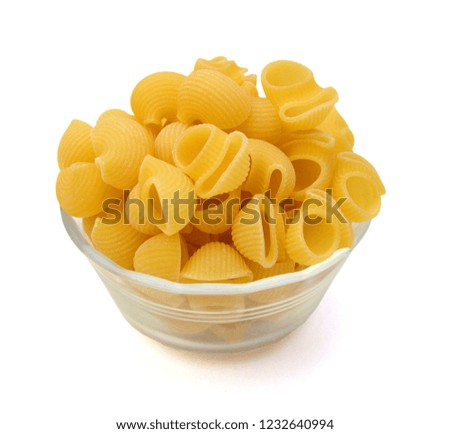 Close up of the background farfalle in glass bowl on white background